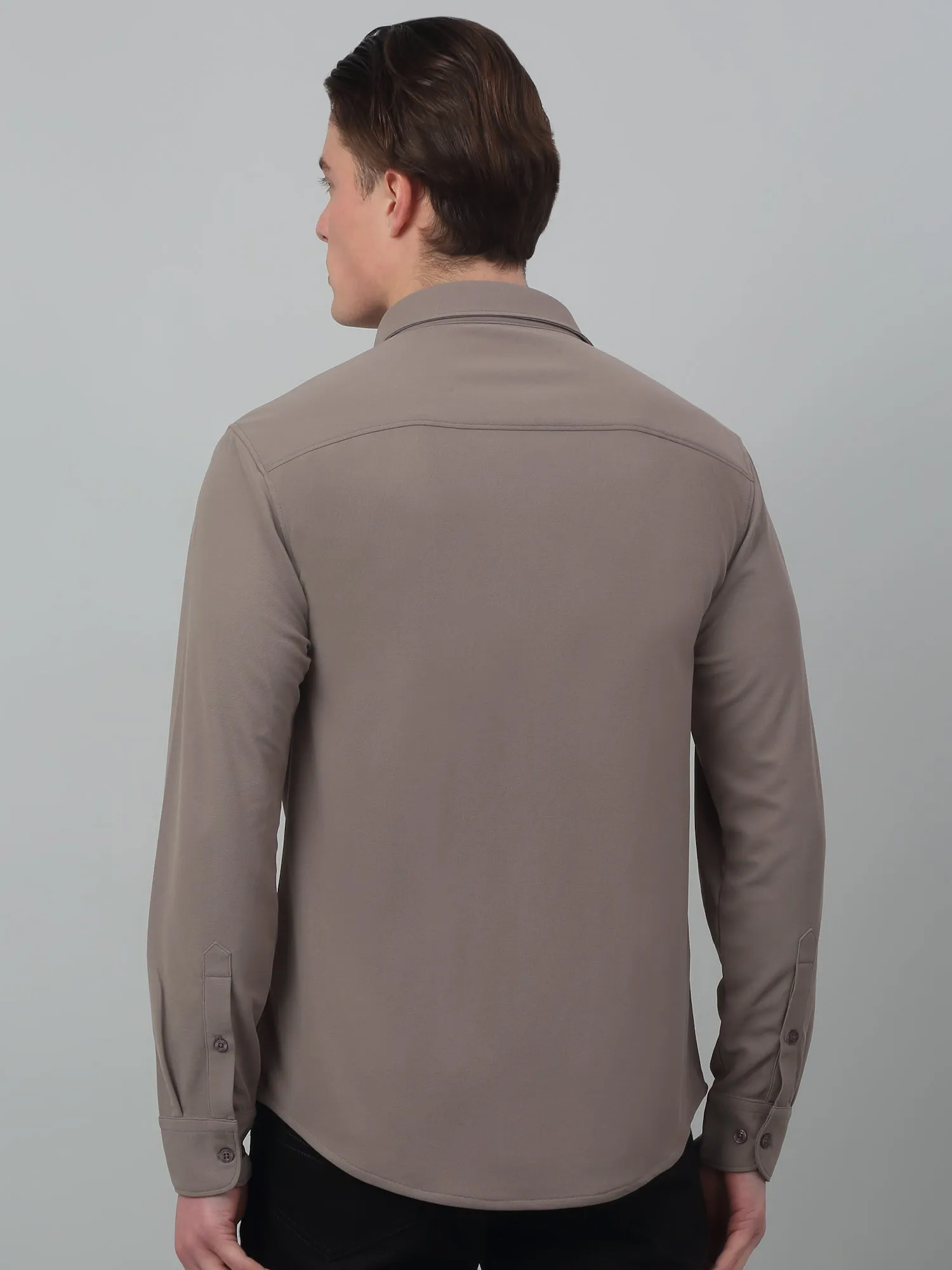 Men's Charcoal Grey Casual Plain Stretch Full Sleeve Shirt