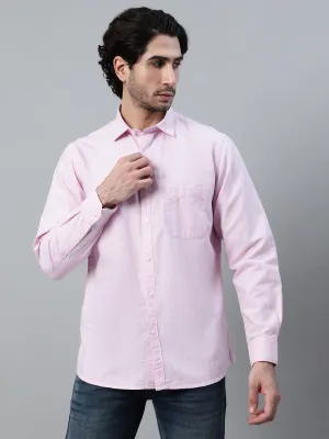 Men's Pink Casual Narrow Stripe Full Sleeve Shirt