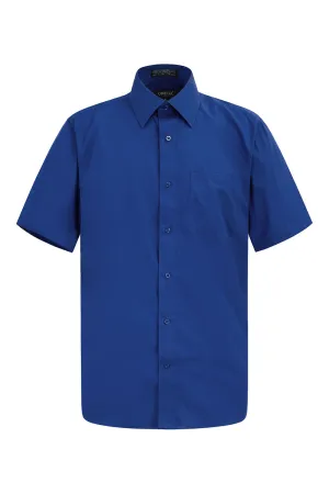 Men's Regular Fit Short Sleeve Solid Color Dress Shirts (Navy)