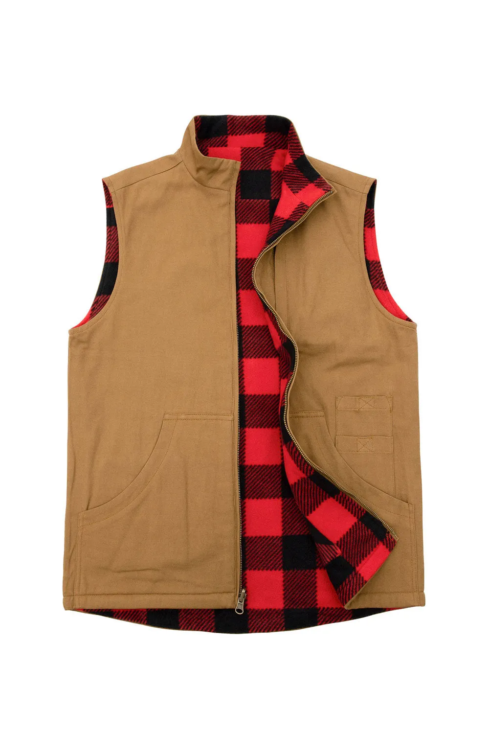 Men's Reversible Vest Plaid Fleece Lined Outdoor Vests