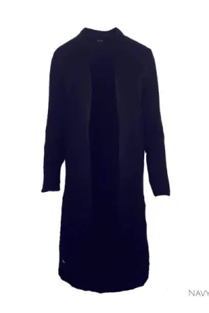 MERINO LONGLINE CARDIGAN WITH SPLIT HEM LONG SLEEVES NAVY