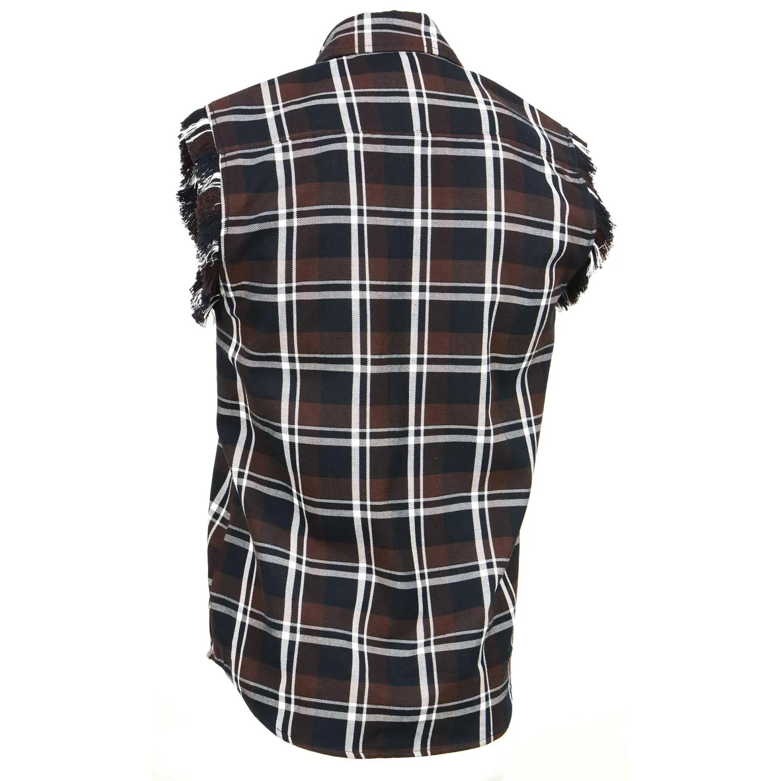 Milwaukee Leather MNG11693 Men’s Classic Black and Brown Button-Down Flannel Cut Off Frayed Sleeveless Casual Shirt