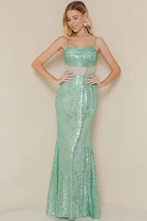 Mint Corset Sleeveless Sequin Maxi Dress