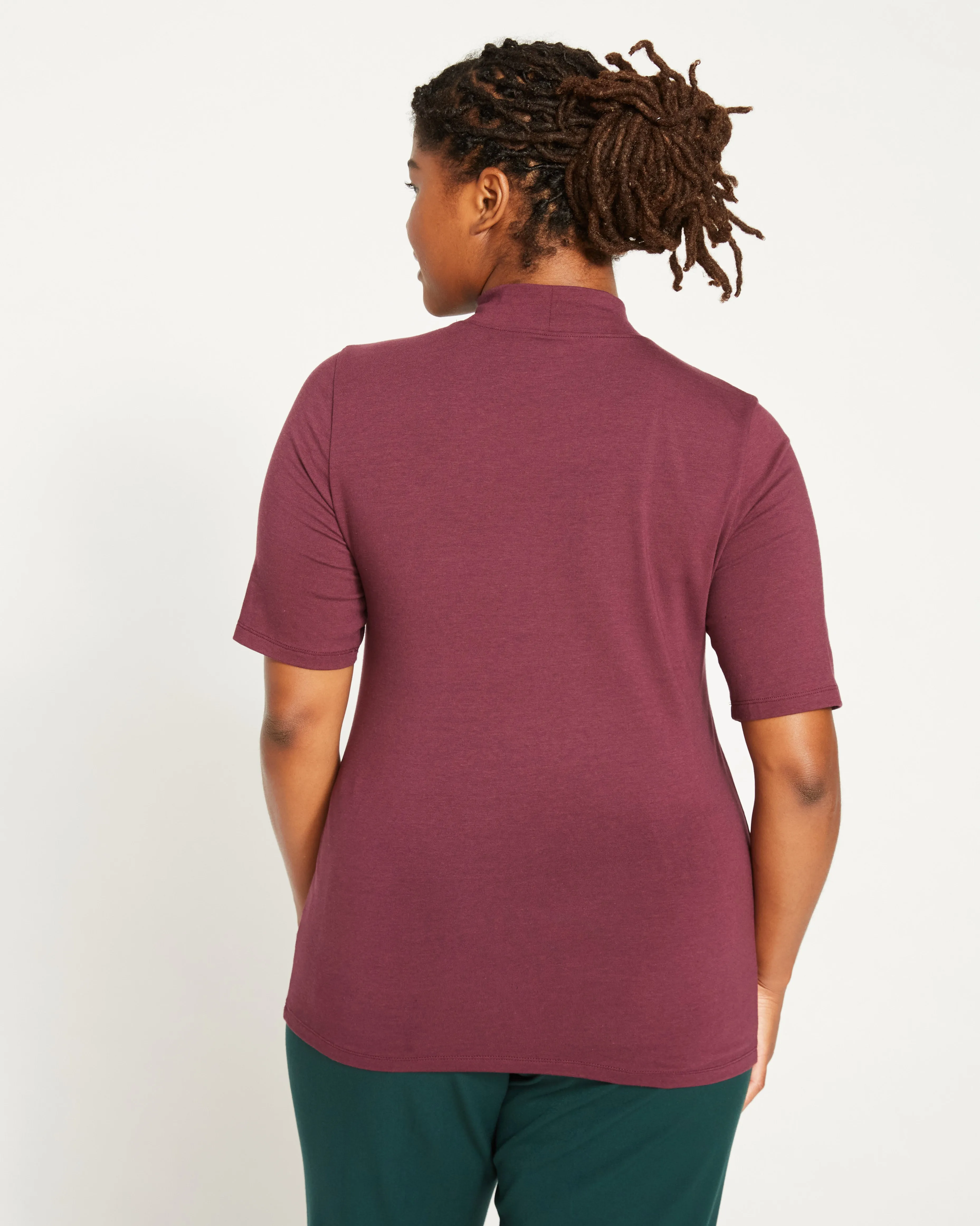 Modern Mock Neck Tee - Eggplant