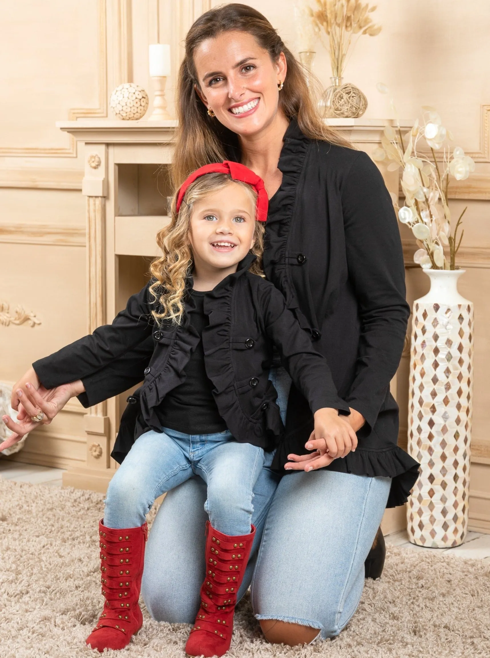 Mommy and Me Besties Blazer Black Ruffle Cardigan