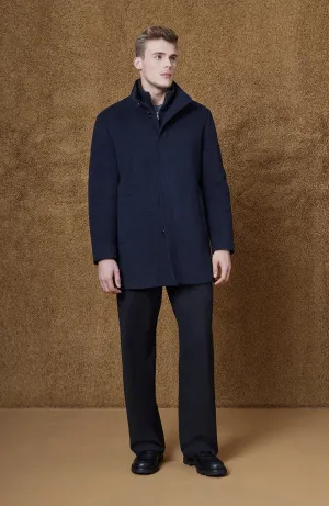 MONT-ROYAL NAVY MELANGE WOOL & CASHMERE CAR COAT