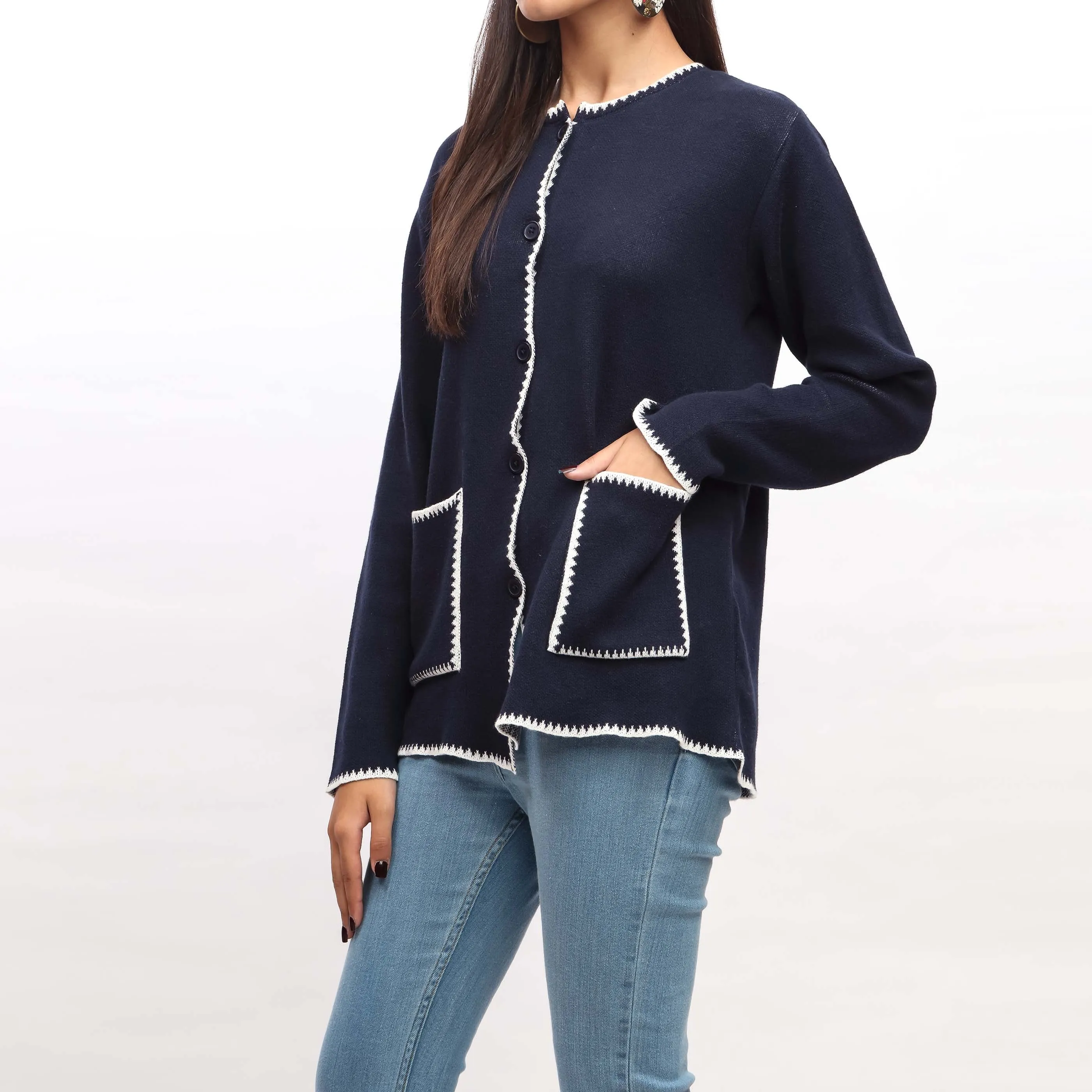 Navy Cotton Thread Sweater PW4834