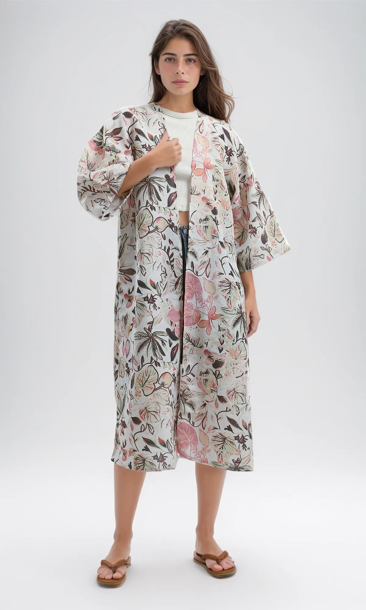 O193464 Trendy Pattern Slip On Multicolour Summer Kimono