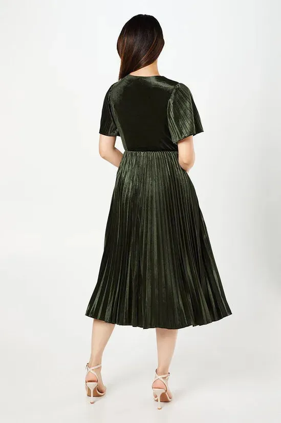 Olive A-Line Pleated Velvet Wrap Dress Wedding Guest Dresses Party Dresses