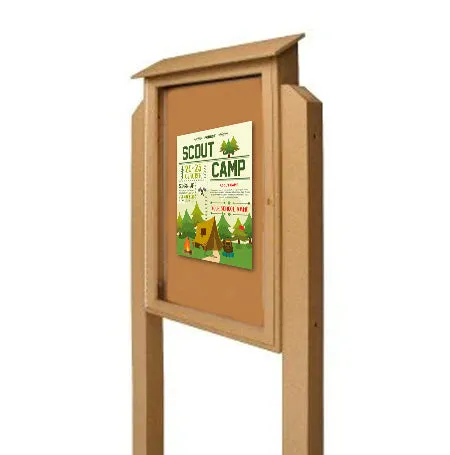 Outdoor Message Center Cork Board 26 x 42 with Posts | Eco-Design, Single Door, LEFT Hinged Info Board