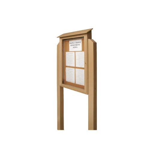 Outdoor Message Center Cork Board 32 x 48 with Posts | Eco-Design, Single Door, LEFT Hinged Info Board