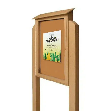 Outdoor Message Center Cork Board 32 x 48 with Posts | Eco-Design, Single Door, LEFT Hinged Info Board