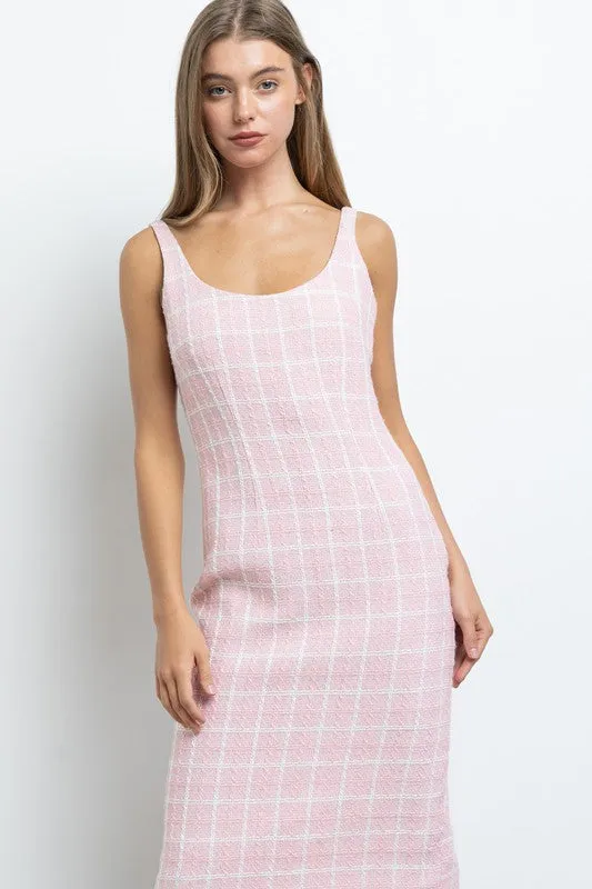 Pink Check Print Tweed Dress