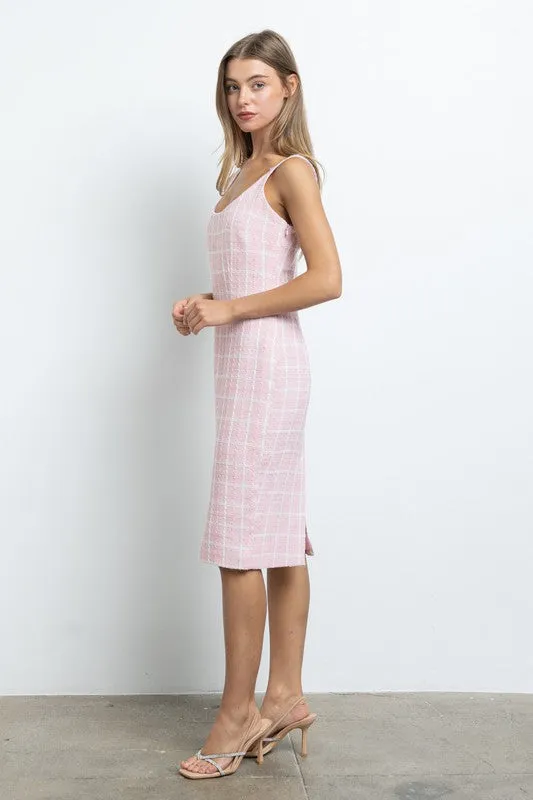 Pink Check Print Tweed Dress