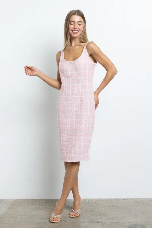 Pink Check Print Tweed Dress