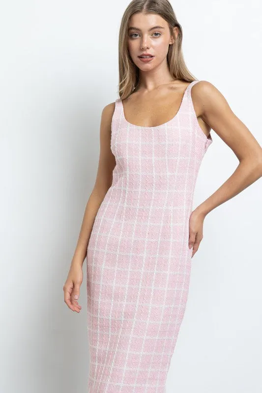 Pink Check Print Tweed Dress