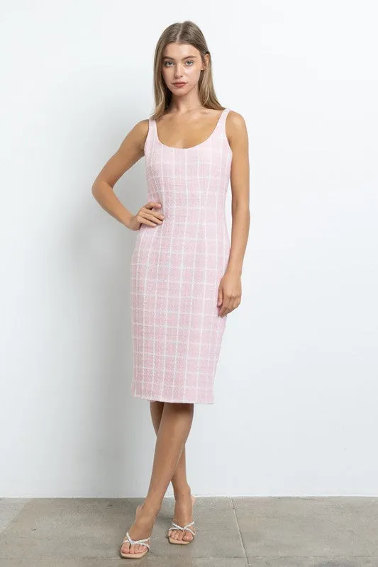 Pink Check Print Tweed Dress