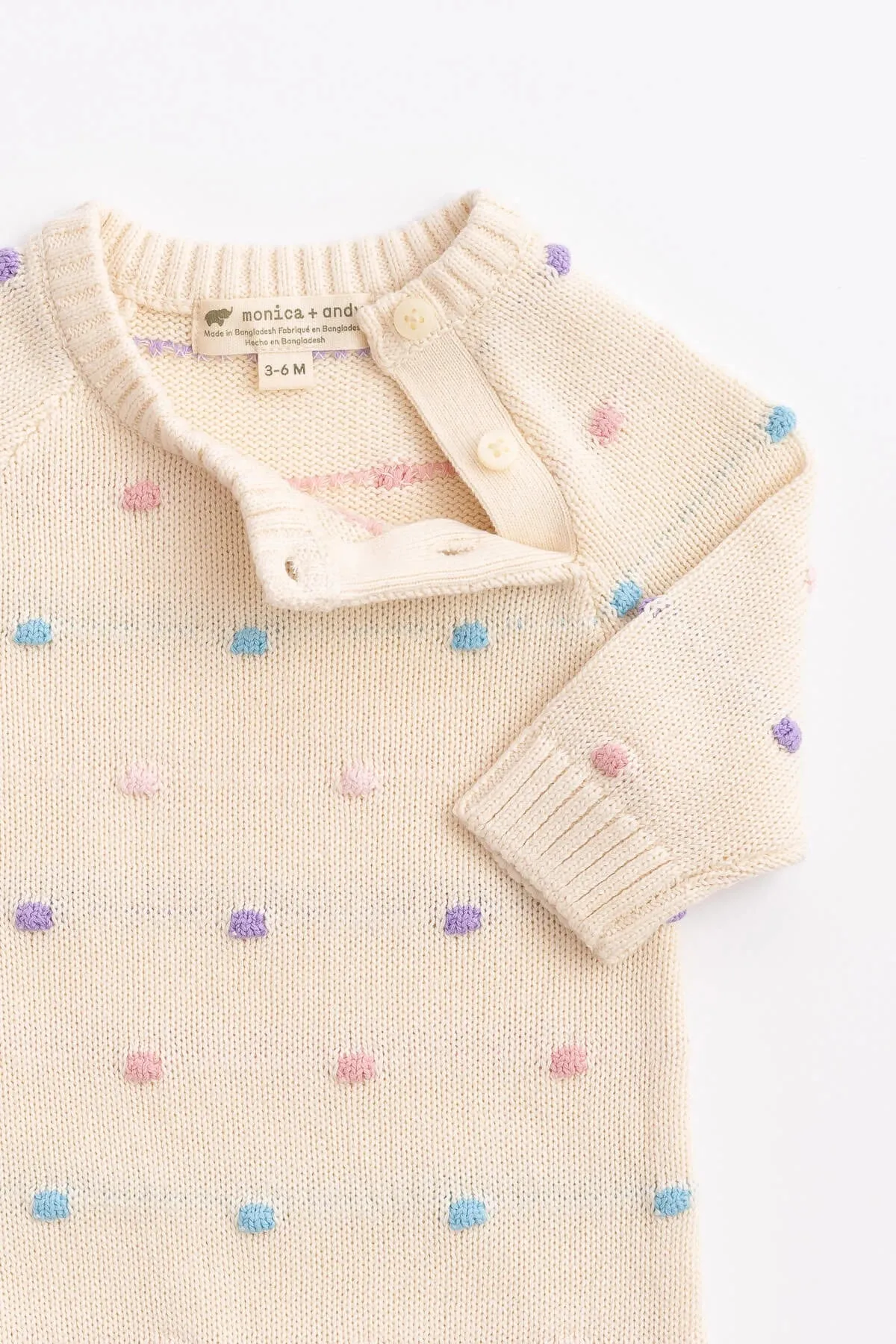 Pom Pom Sweater Romper_Cream   Rainbow Dots