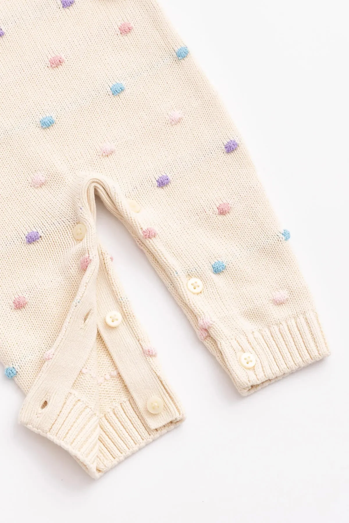 Pom Pom Sweater Romper_Cream   Rainbow Dots