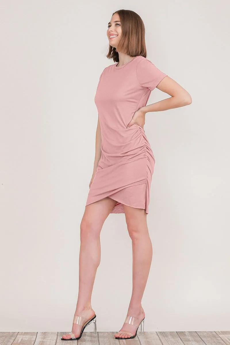 Ruched Dress Bodycon with Side Shirring T-Shirt Mini Dress Sundress