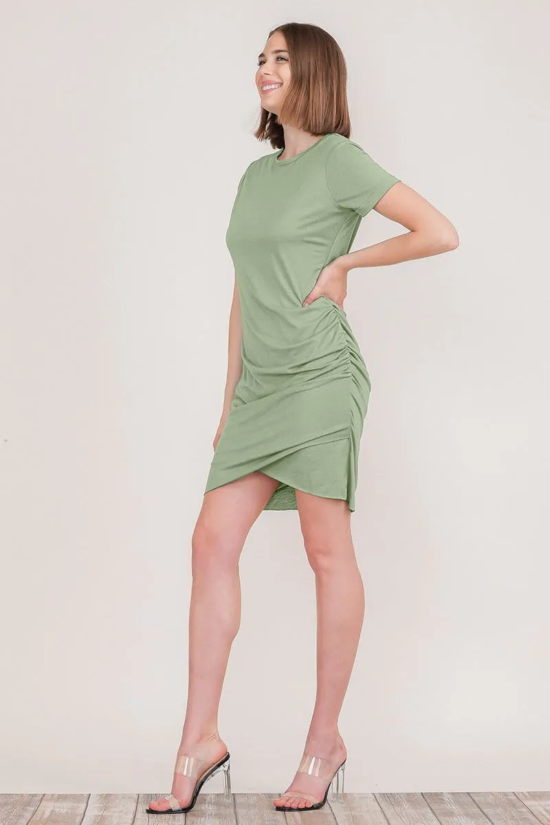 Ruched Dress Bodycon with Side Shirring T-Shirt Mini Dress Sundress