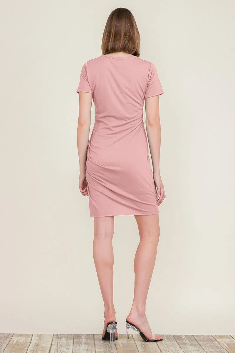 Ruched Dress Bodycon with Side Shirring T-Shirt Mini Dress Sundress