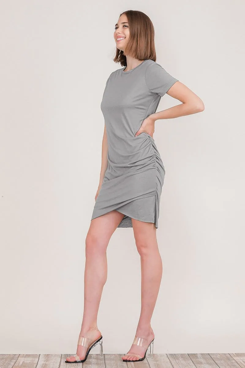 Ruched Dress Bodycon with Side Shirring T-Shirt Mini Dress Sundress