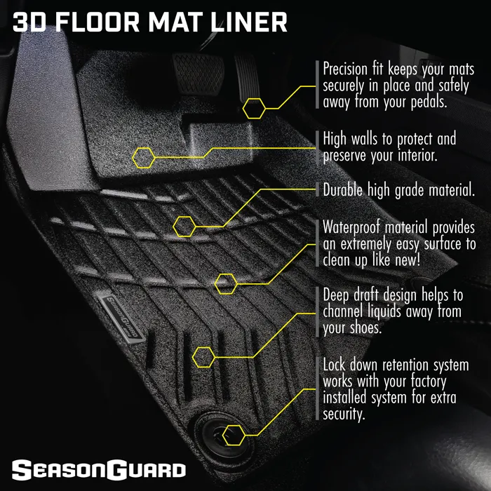 Season Guard 3D Floor Mat Liner, Ford F-150 Raptor Supercrew 2015-2020  Front and Rear Seat 3pc