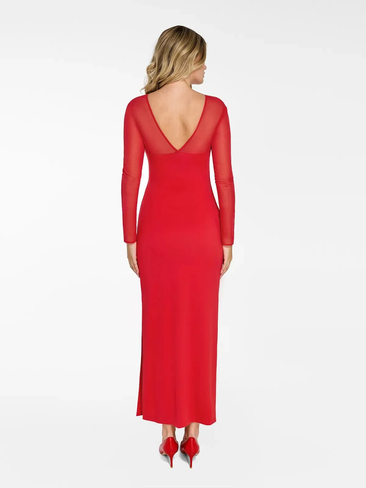 Shapewear Mesh Long Sleeve V-Back Slimming Maxi Dress