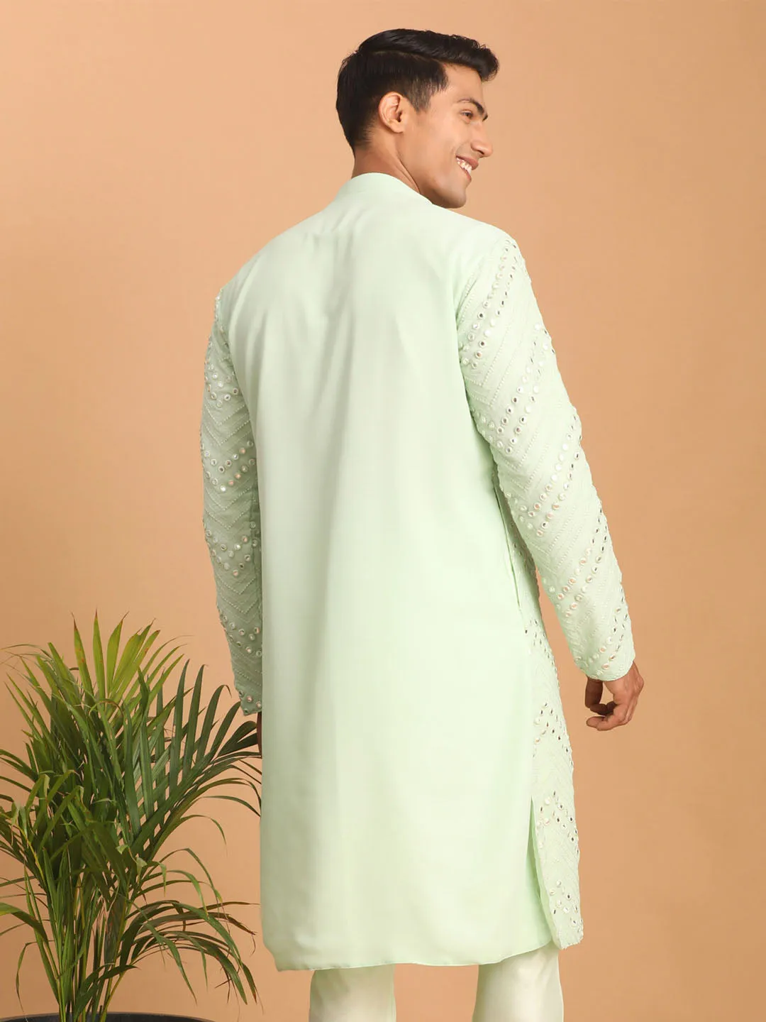 SHRESTHA By VASTRAMAY Men's Mint Green Mirror Kurta