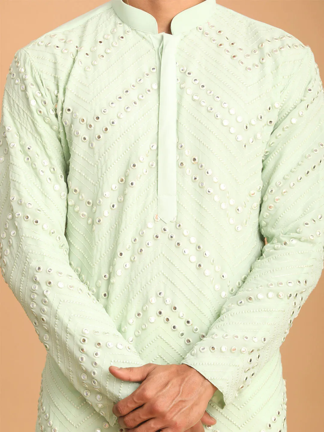 SHRESTHA By VASTRAMAY Men's Mint Green Mirror Kurta