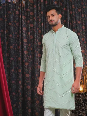 SHRESTHA By VASTRAMAY Men's Mint Green Mirror Kurta