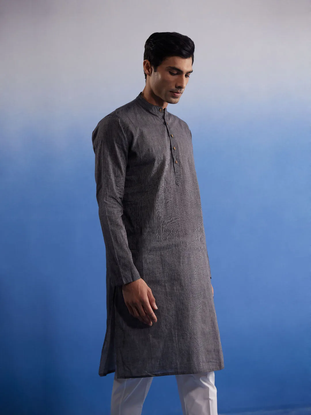 SHVAAS By VASTRAMAY Men's Black Pure Cotton Handloom Kurta