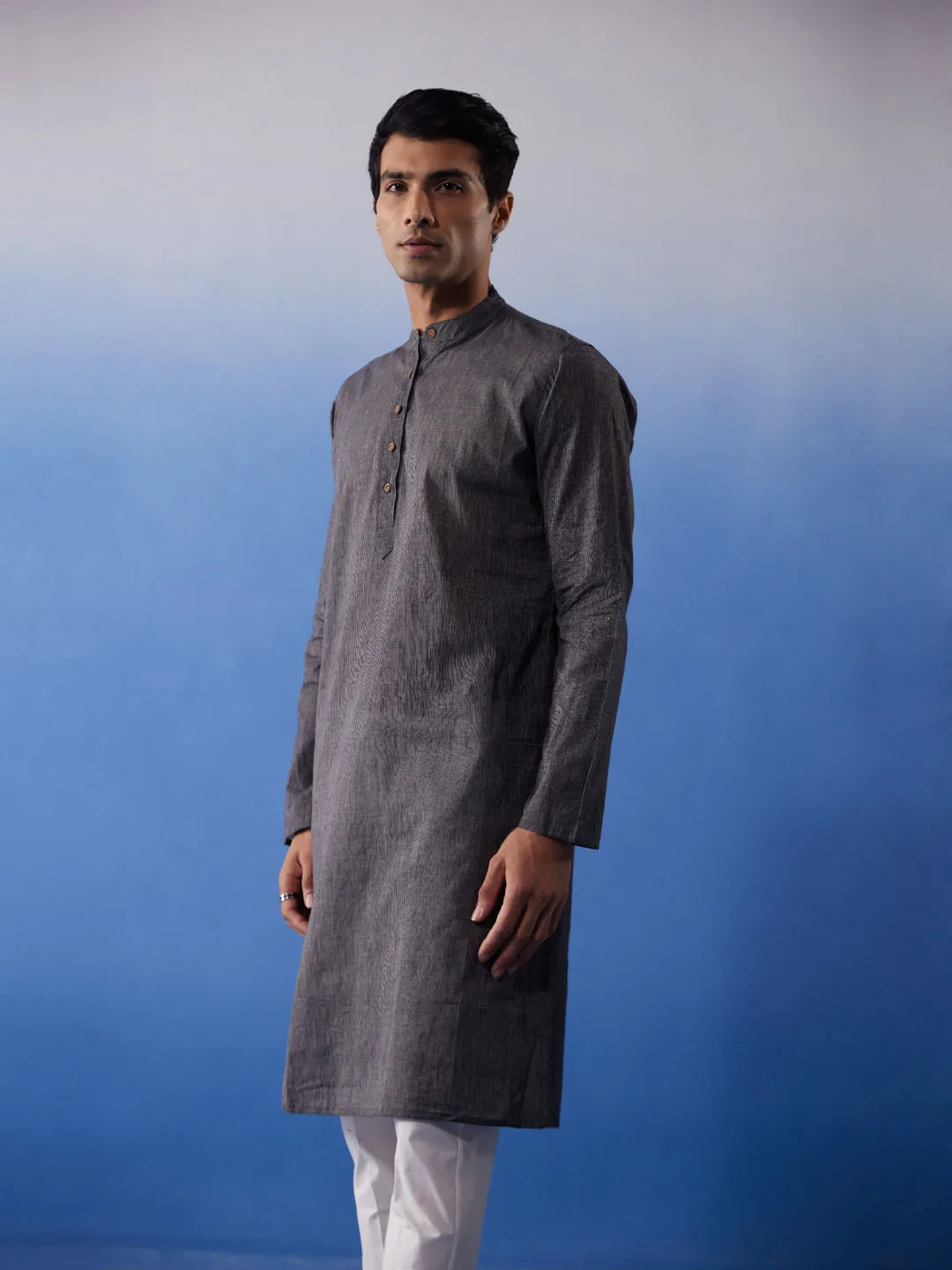 SHVAAS By VASTRAMAY Men's Black Pure Cotton Handloom Kurta