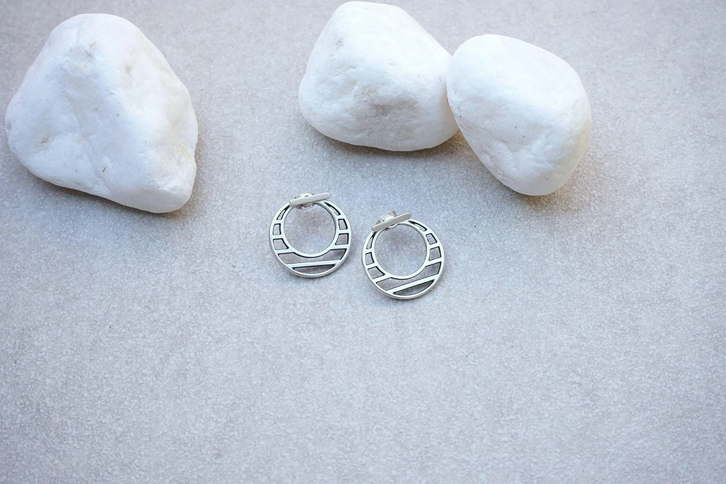 Silver Hollow Round Circle Ear Jackets