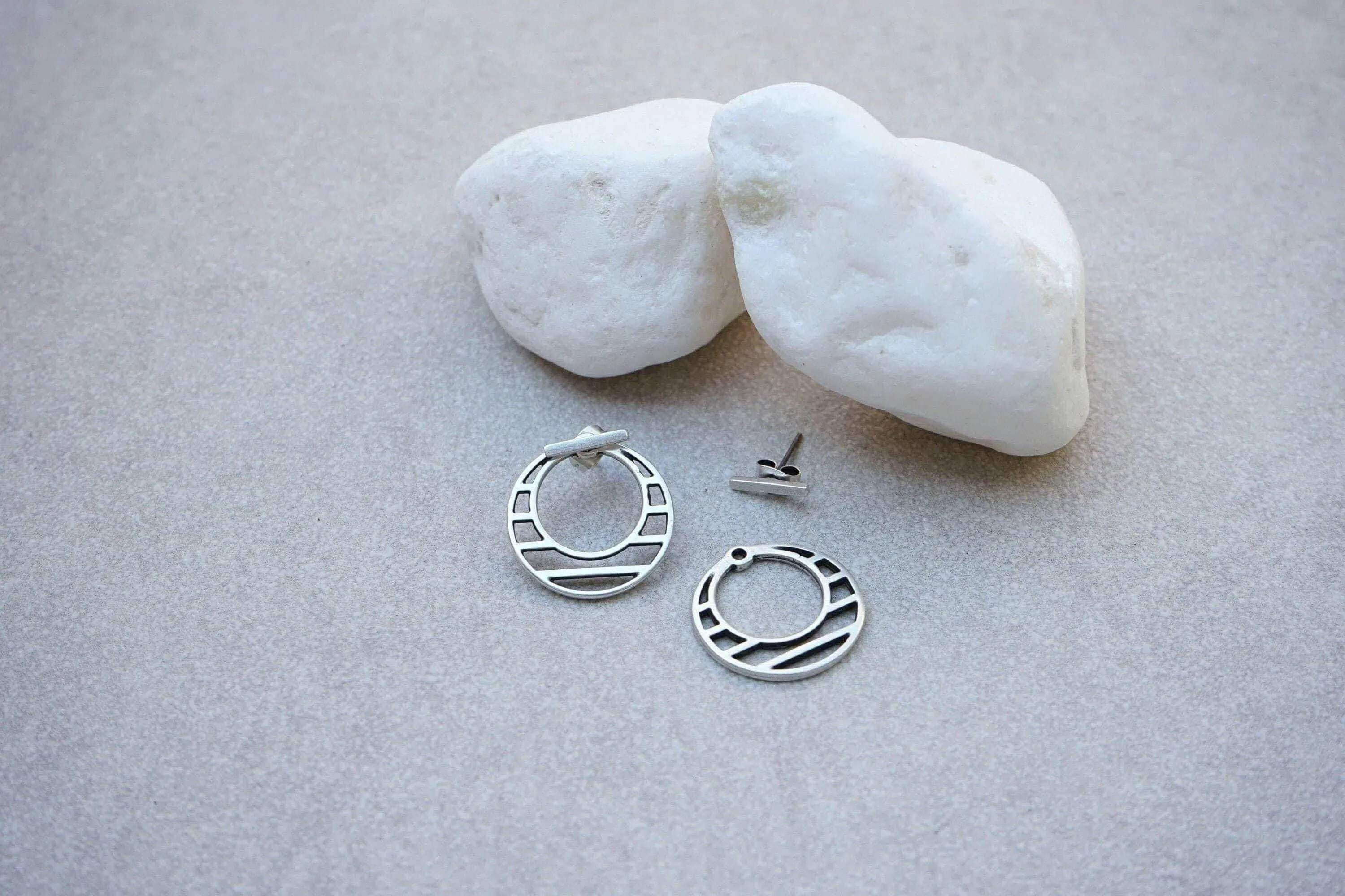 Silver Hollow Round Circle Ear Jackets