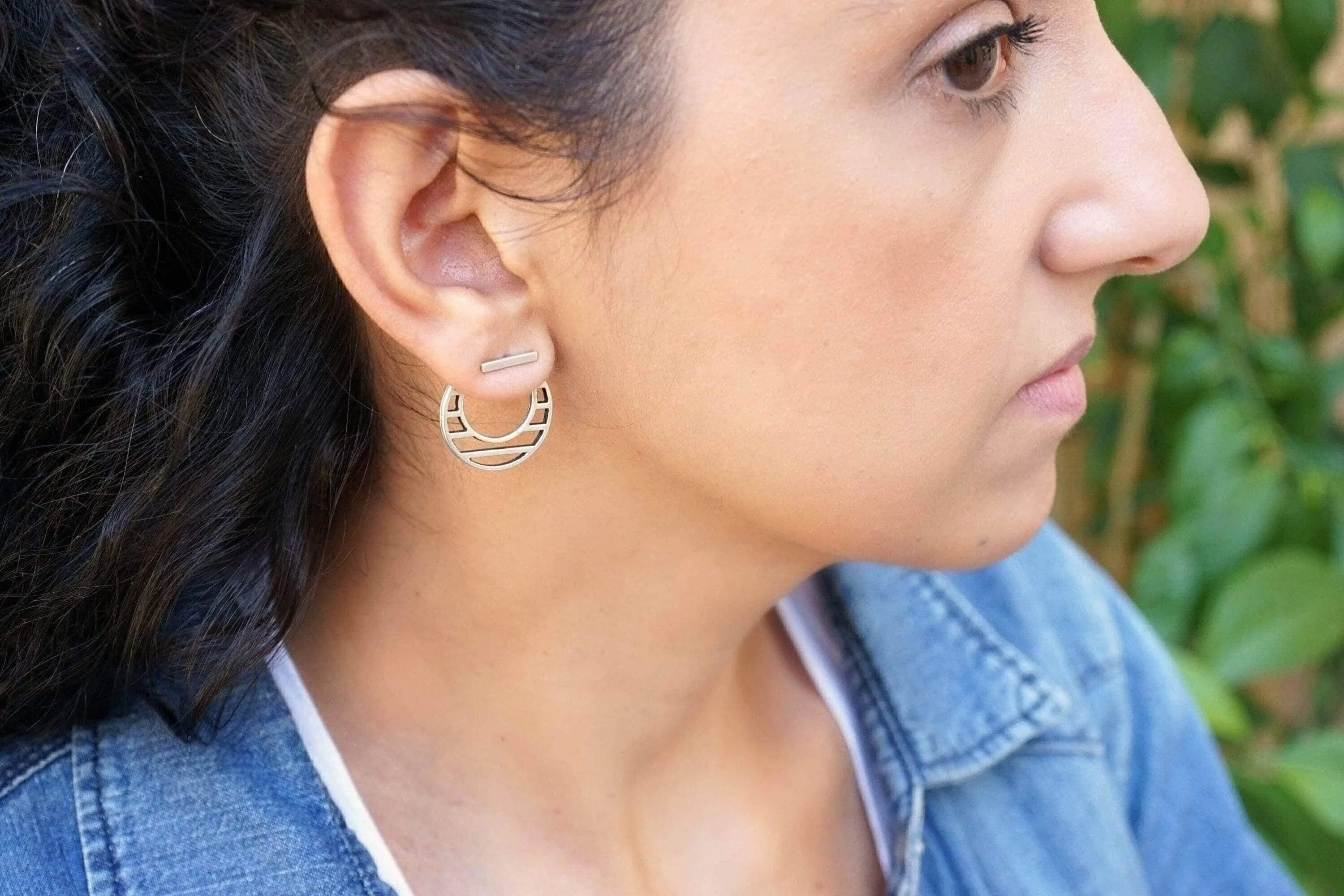 Silver Hollow Round Circle Ear Jackets