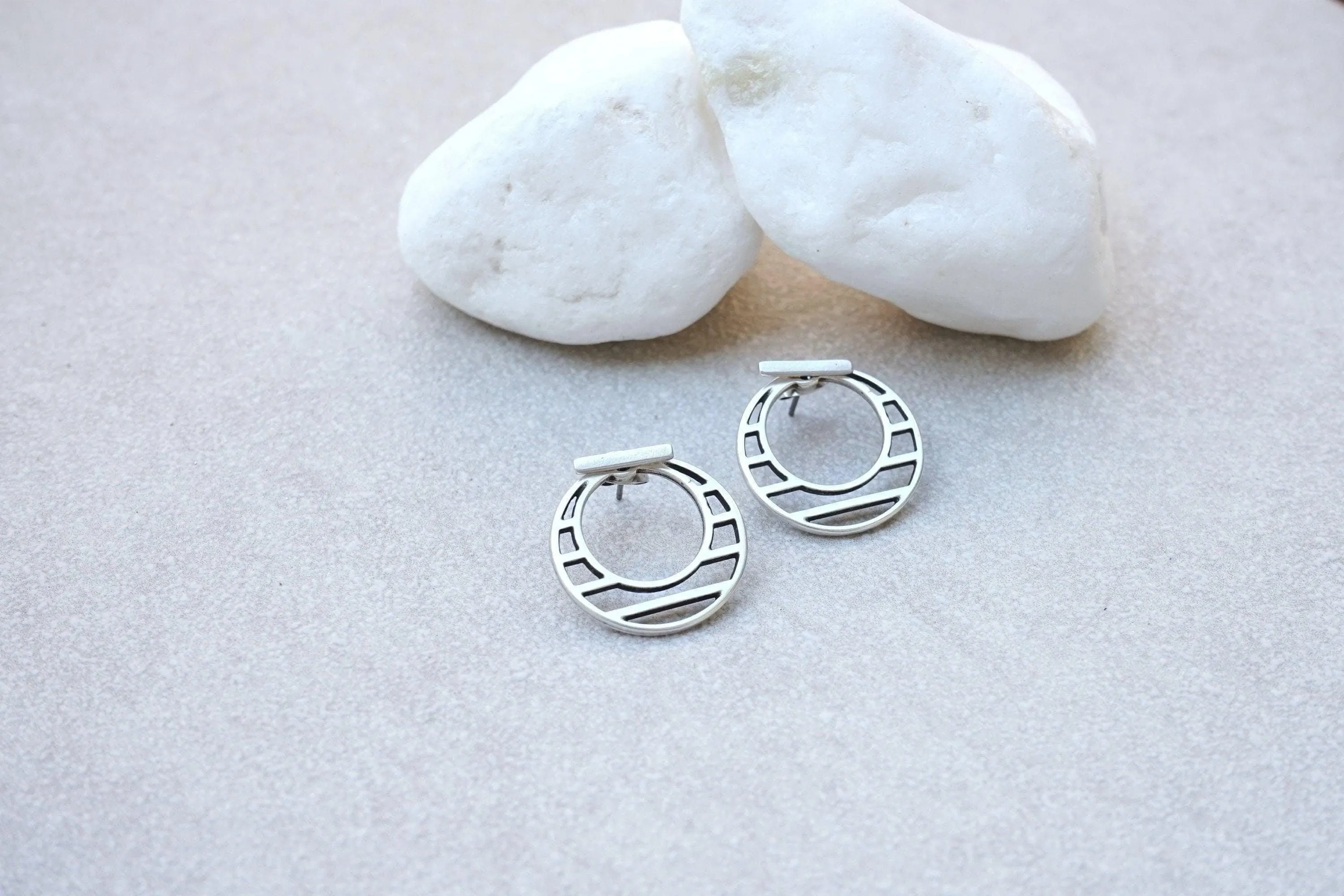 Silver Hollow Round Circle Ear Jackets