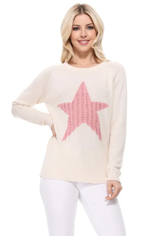 Star Jacquard Round Neck Pullover Sweater available in 3 colors