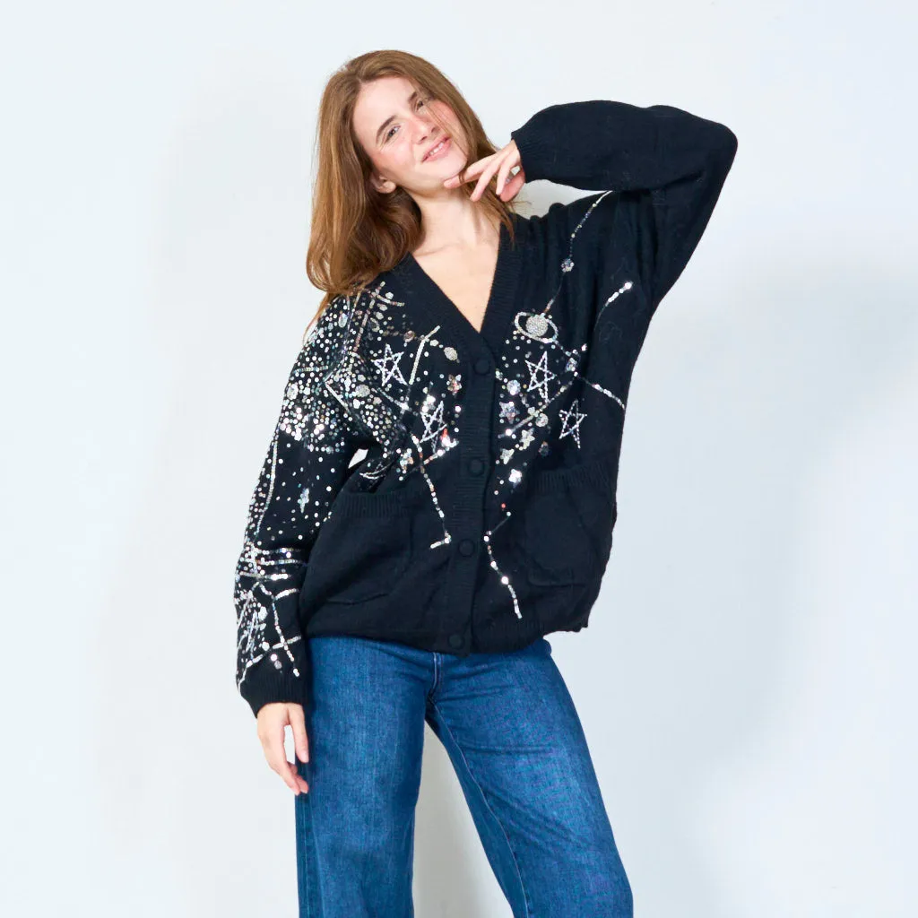 Starry sequin oversized cardigan wholesale