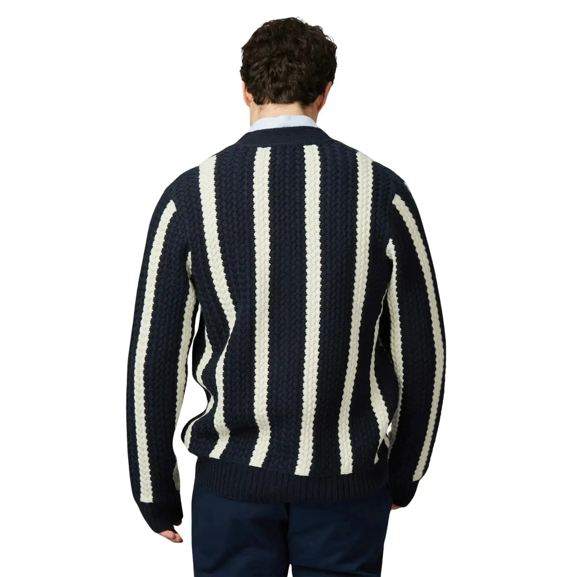 Textured Navy Stripe Cardigan