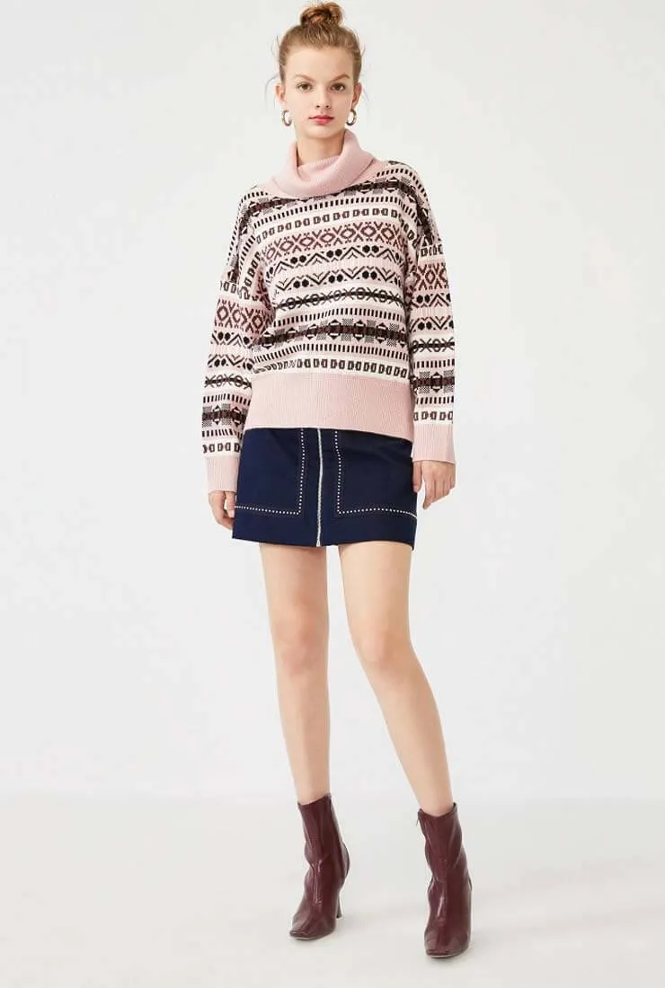 Turtleneck Printed Pattern Pullovers Sweater