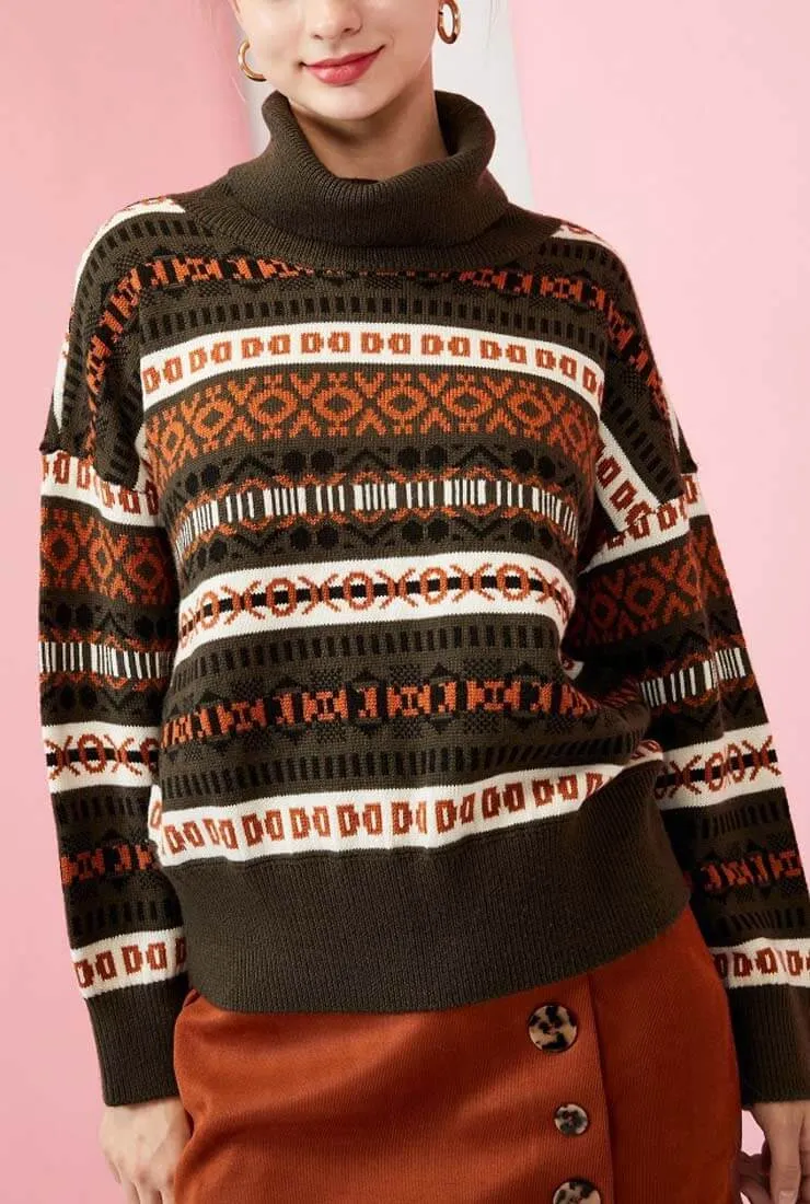 Turtleneck Printed Pattern Pullovers Sweater