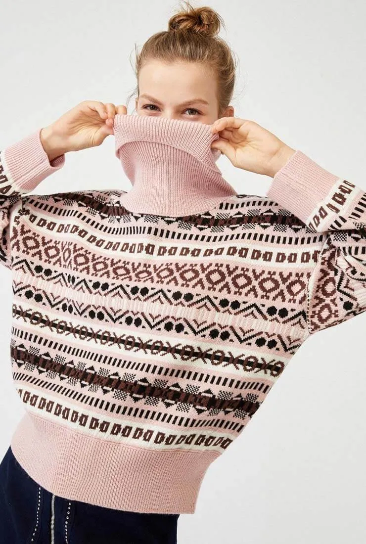 Turtleneck Printed Pattern Pullovers Sweater