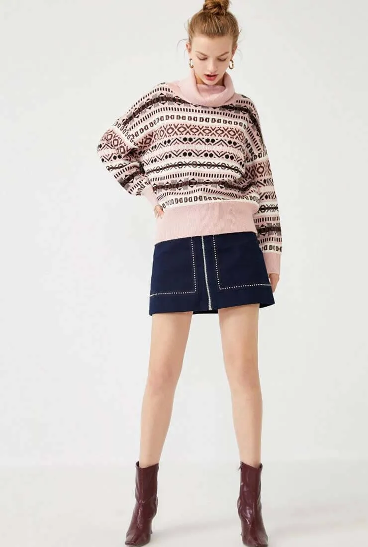 Turtleneck Printed Pattern Pullovers Sweater