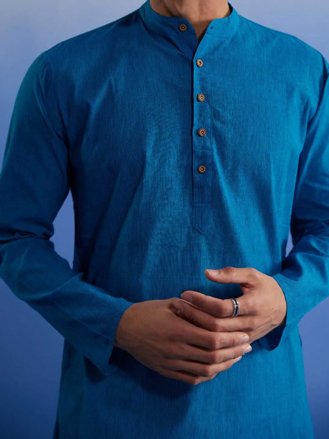 VASTRAMAY Aqua Blue Cotton Kurta Pyjama