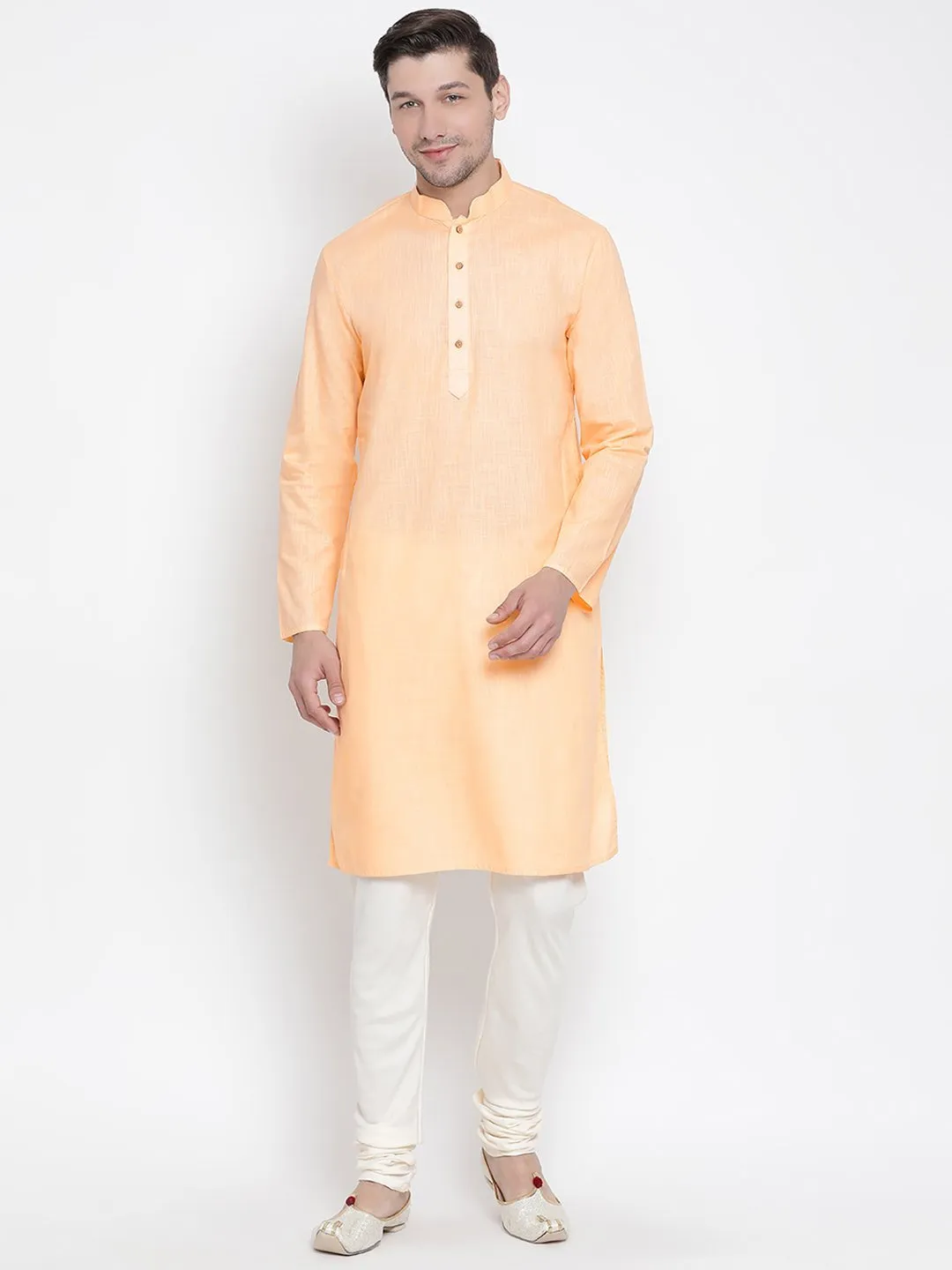 VASTRAMAY Beige Cotton Kurta and Pyjama