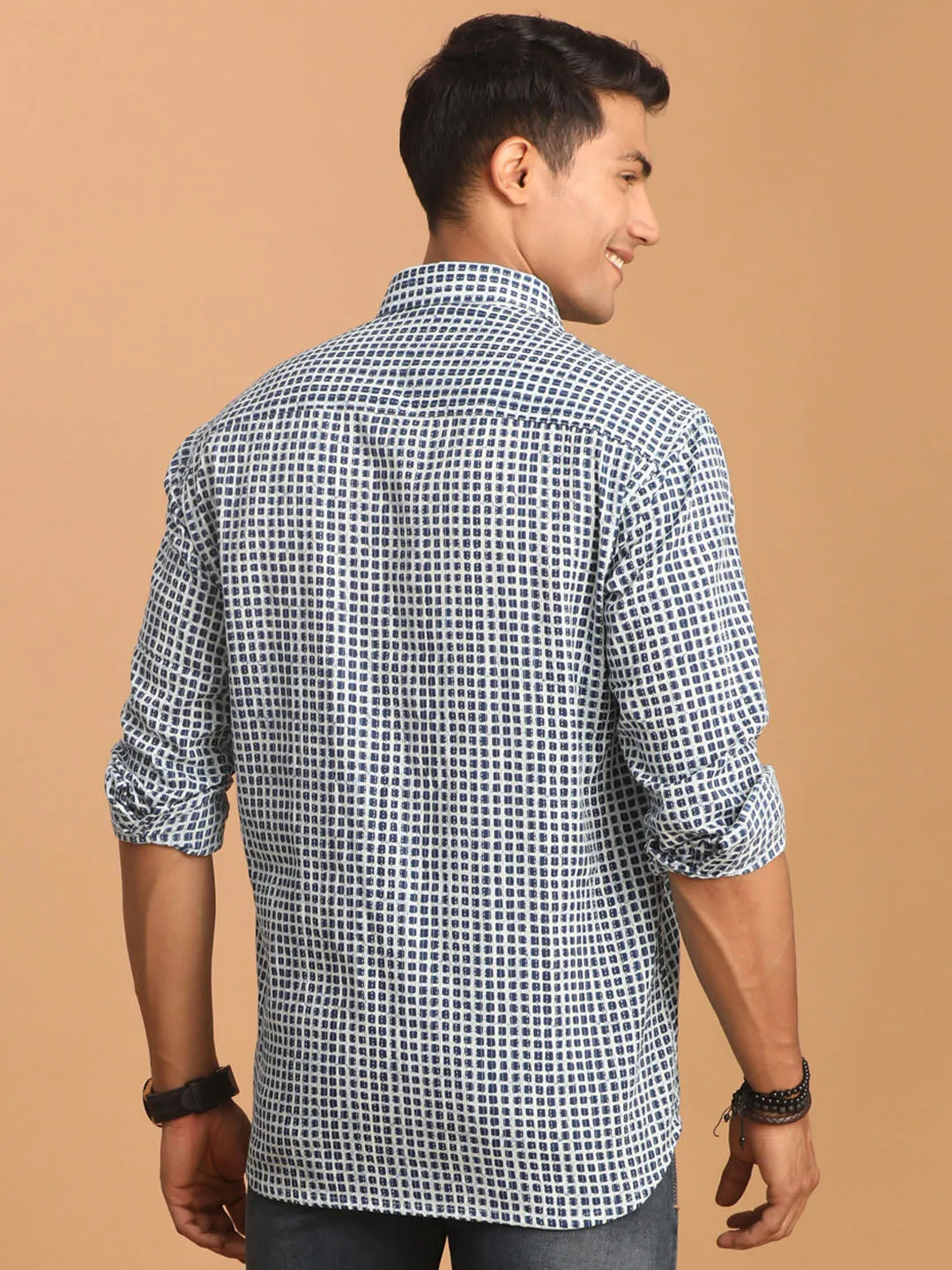 Vastramay Blue Check Box Printed Shirt