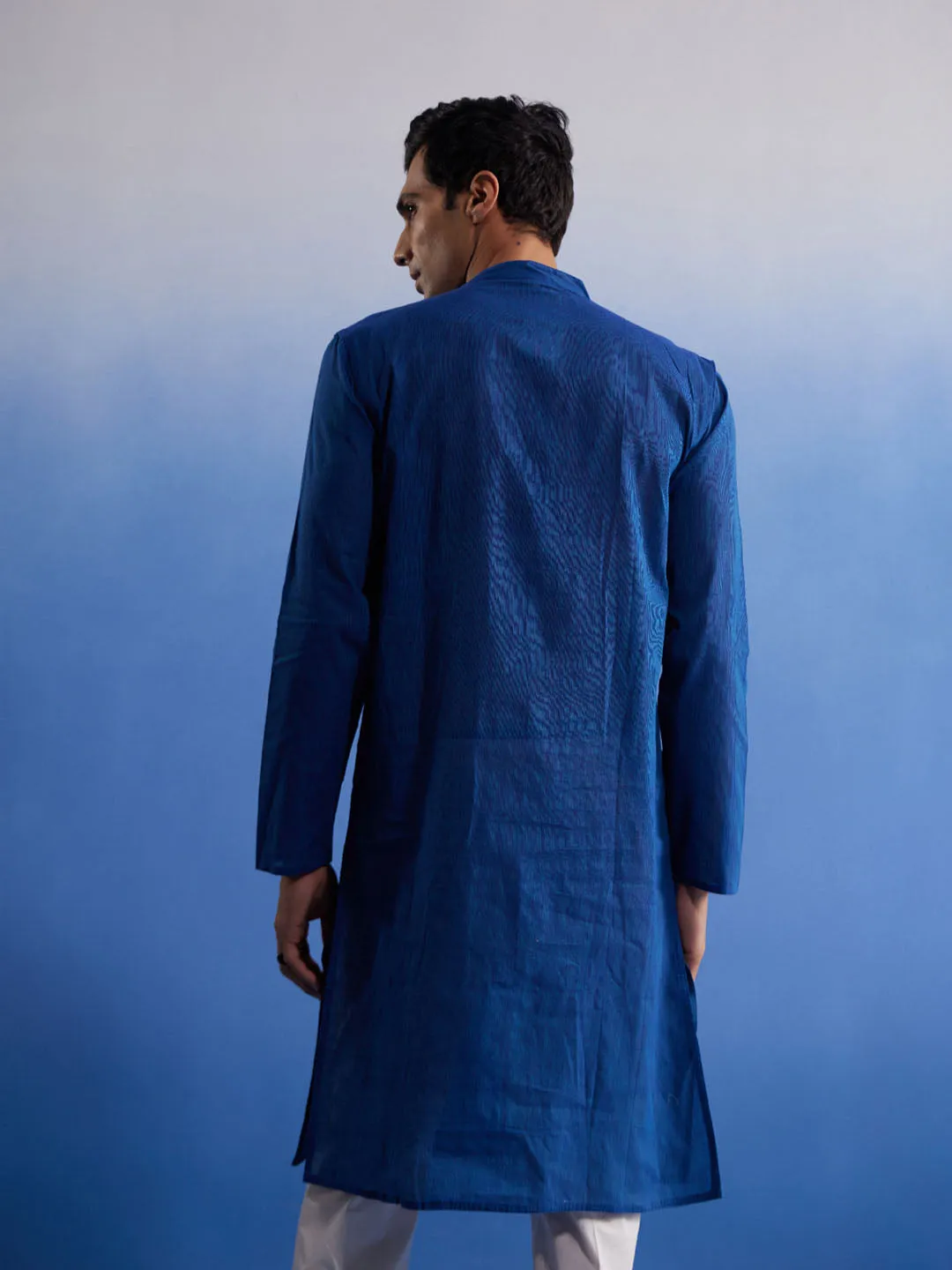 VASTRAMAY Blue Handloom Cotton Kurta Pyjama