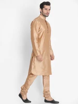 VASTRAMAY Gold Cotton Silk Kurta Churidar Set